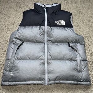 The North Face 1996 Nuptse 700 Goose Down Gray/Black Puffer Vest Jacket Women XL